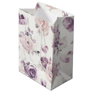 Lila rosa Blumen und Herzen Geburtstag Mittlere Geschenktüte