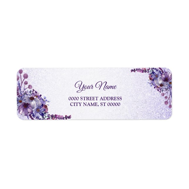 Lila Rosa Blumenglitter Hochzeit Rücksendeadresse (Vorne)