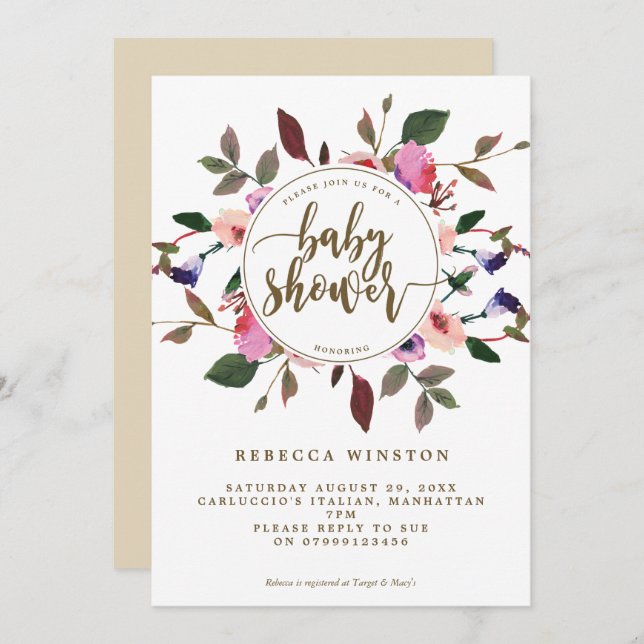 lila, rosa Blumenwüstendusche lädt ein Einladung (Vorne/Hinten)