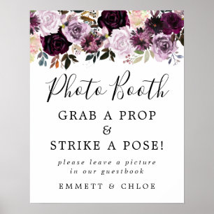 Lila Rosa Blumiges Hochzeits-Foto-Stand-Schild Poster
