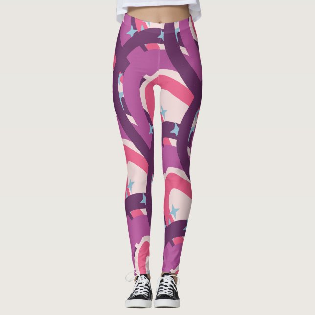 Lila rosa Bohemisch Rainbow Personalisiert Mama Leggings (Vorderseite)