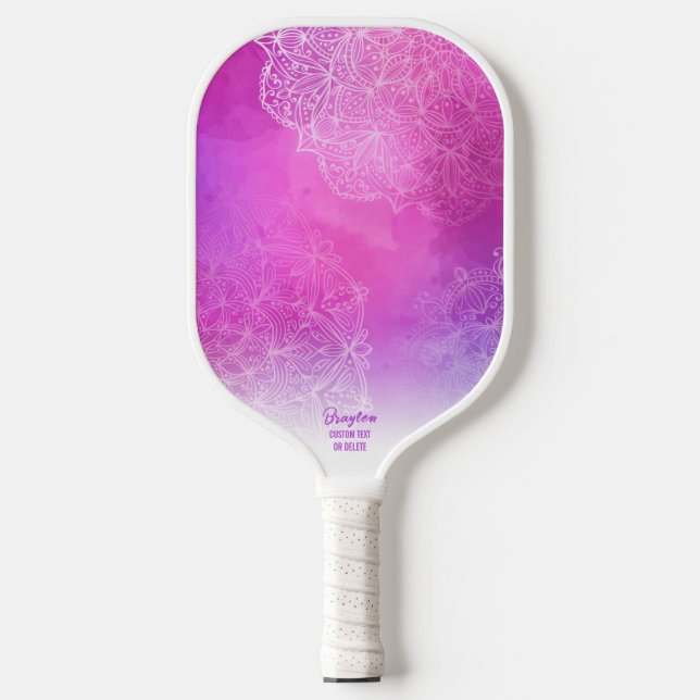Lila, rosa Boho Chic Text Pickleball Schläger (Vorderseite)