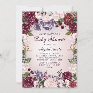 Lila Rosa Burgunder Blumen Baby Shower Einladung