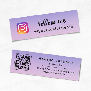 Lila rosa Chic Gradient Instagramm folgen QR-Code Mini Visitenkarte