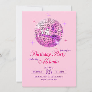 Lila Rosa Disco Party Geburtstag Einladung