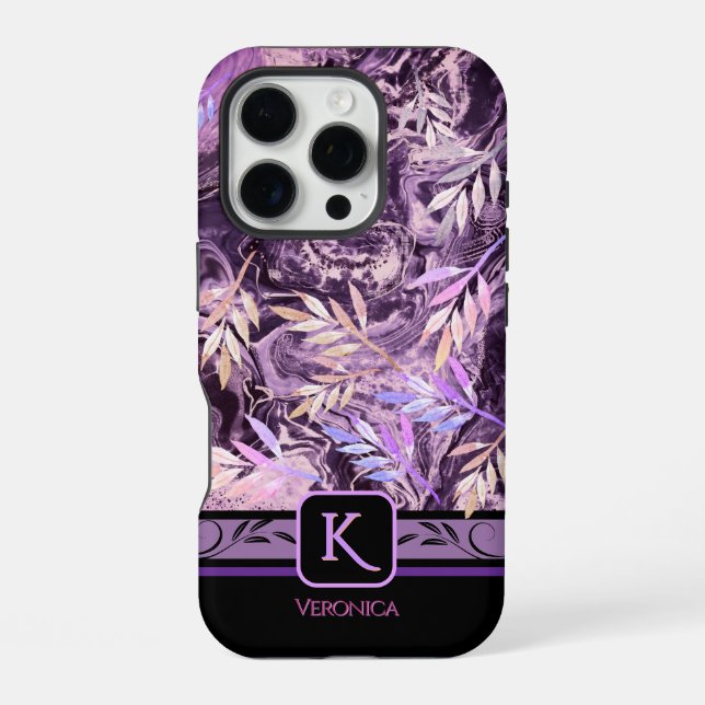 Lila rosa Edelstein Trendy Monogram iPhone Case Hülle (Rückseite)
