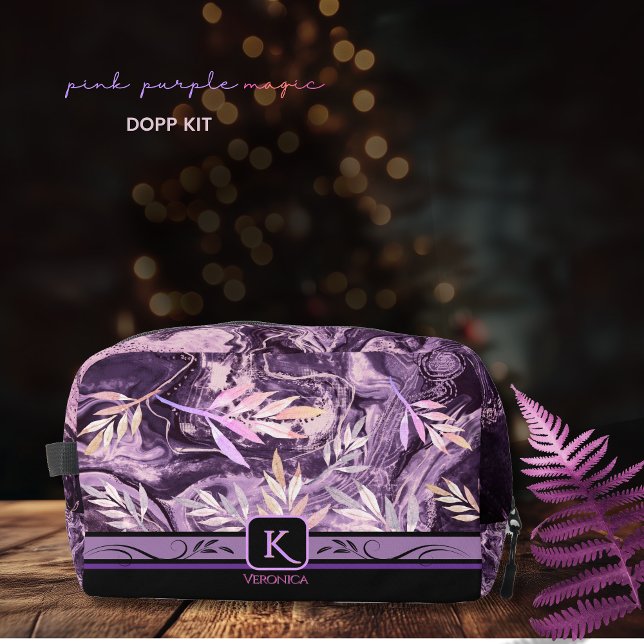 Lila rosa Edelsteine Modernes Monogramm Waschbeutel (Purple Pink Gemstone Modern Monogram Dopp Kit)