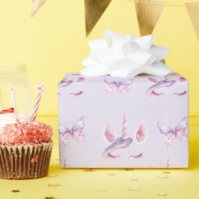 Lila Rosa Einhorn Geburtstag Geschenkpapier (Geburtstagsparty)