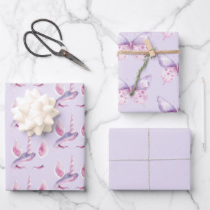 Lila Rosa Einhorn Geburtstag Geschenkpapier Set