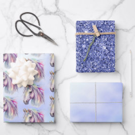 Lila rosa Einhorn Glitzer Sparkone Geschenkpapier Set