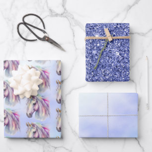 Lila rosa Einhorn Glitzer Sparkone Geschenkpapier Set
