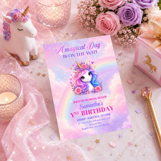 Lila Rosa Einhorn Mädchen Geburtstag Pastell Einla Einladung