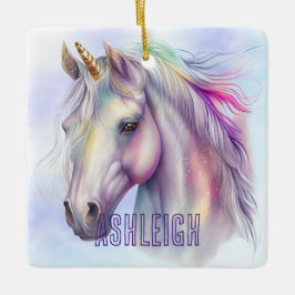 Lila rosa Einhornname Keramikornament