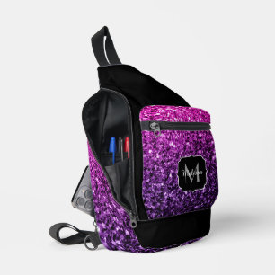 Lila rosa falscher Glitter funkelt Schwarzes Monog Crossbody Bag
