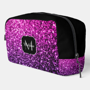Lila rosa falscher Glitter funkelt schwarzes Monog Waschbeutel