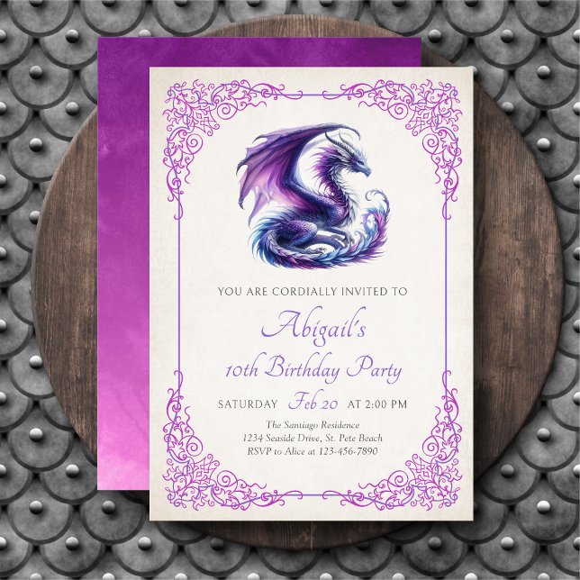 Lila Rosa Fantasy Mädchen-Geburtstag Einladung (Von Creator hochgeladen)