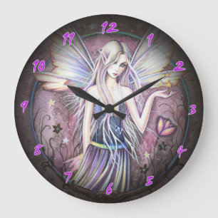 Lila rosa Feenwanduhr mit Blumen Große Wanduhr