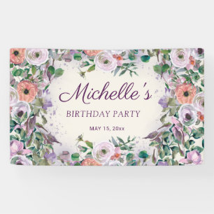 Lila Rosa Flieder Wasserfarben Blumen Geburtstag Banner