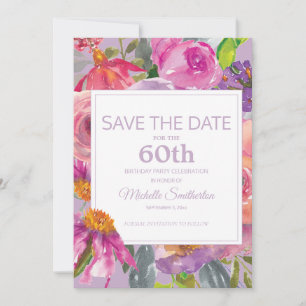 Lila Rosa Floral 60. Geburtstag Save Date Save The Date