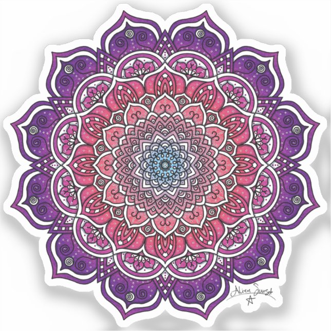 Lila-rosa Floral Mandala Aufkleber (Vorderseite)