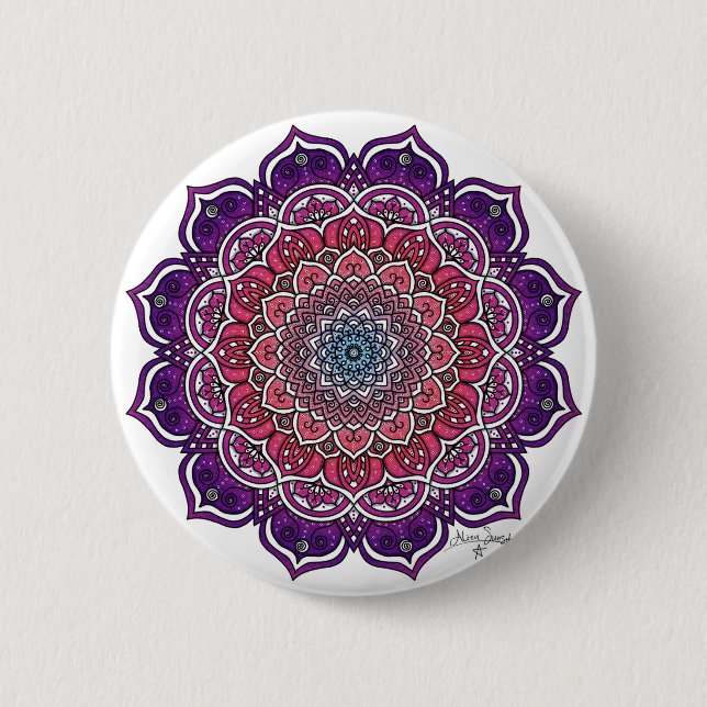 Lila-rosa Floral Mandala Button (Vorderseite)
