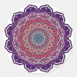 Lila-rosa Floral Mandala Runder Aufkleber