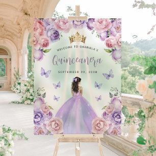 Lila-rosa Floral Quinceañera Willkommensschild Acrylschild
