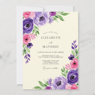 Lila Rosa Florale Blütenhochzeit Einladung