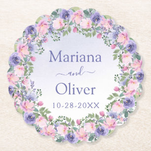 Lila Rosa Florale Hochzeit Untersetzer