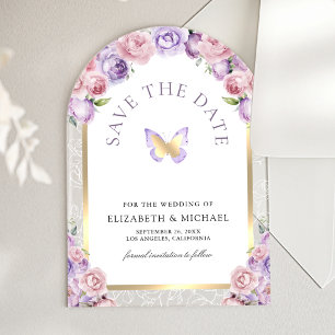 Lila Rosa Florale Schmetterling Hochzeit - Termin  Acryleinladungen