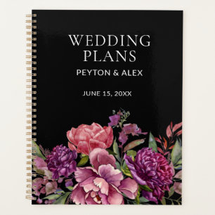Lila Rosa Florale Schwarze Botanische Hochzeitsplä Planer
