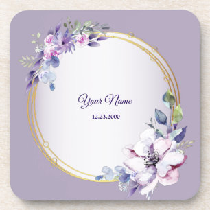Lila Rosa Florale Wasserfarbe Goldene Hochzeit Getränkeuntersetzer