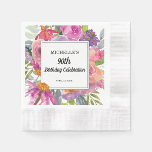 Lila Rosa Florales 90. Geburtstagsfeier für Damen Serviette