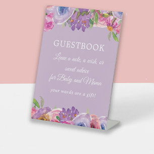 Lila Rosa Florales Gästebuch für Baby-Mädchen-Part Sockelschild