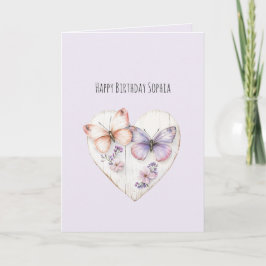 Lila Rosa Florales Herz Schmetterlinge Geburtstag Karte