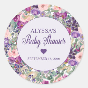 Lila rosa florales kleines Mädchen Baby Shower Runder Aufkleber