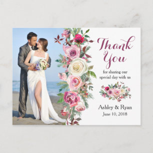 Lila Rosa Foto Hochzeit Danke Postkarte