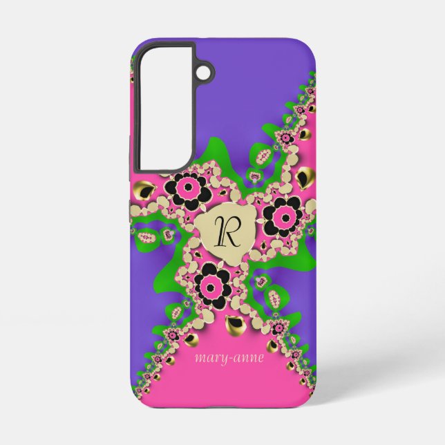 Lila rosa Fraktale Monogramm Samsung Galaxy Hülle (Rückseite)
