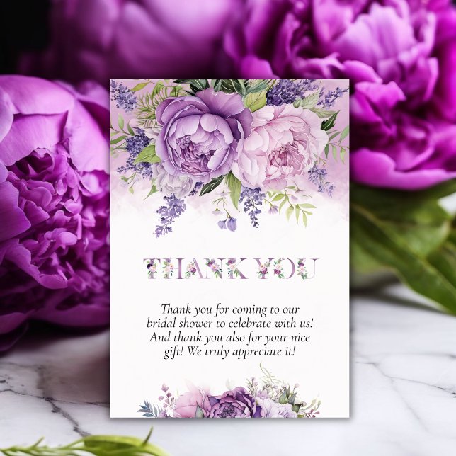 Lila & rosa Garden Blume Brautparty Dankeskarte (Purple & Pink Garden Flowers Bridal Shower Thank You Card)