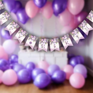 Lila & Rosa Garden Blume Gerne zum Geburtstag Wimpelkette