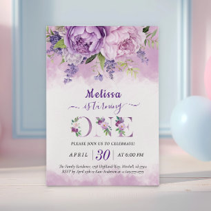 Lila & Rosa Garden Blume Girl 1. Geburtstag Einladung