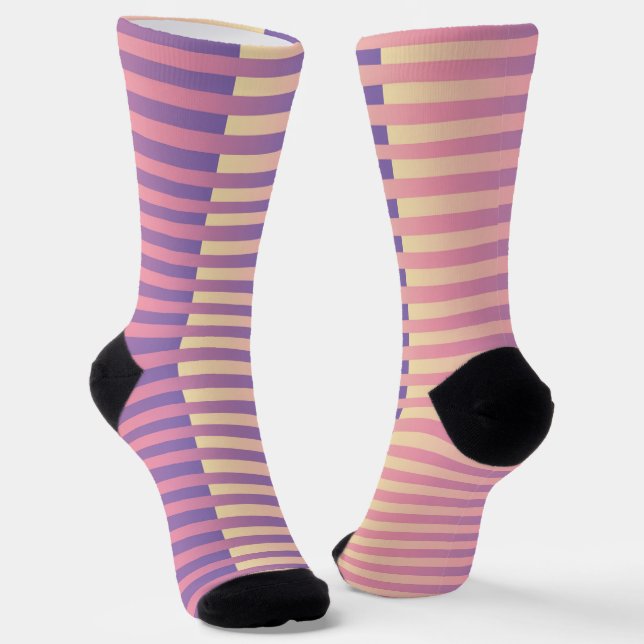 Lila Rosa Gelb Gestreiftes Muster Socken (Gewinkelt)