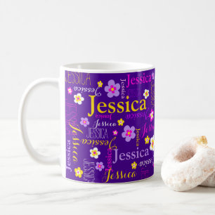 Lila-rosa-gelbe Blume individuelle Name jessica Kaffeetasse