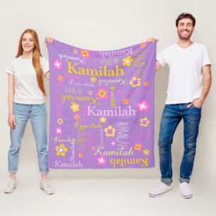 Lila rosa gelbe Mädchen NamensKamilah Blume Fleecedecke