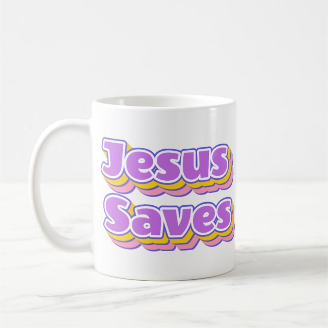 Lila rosa Gelber Jesus Rette Kaffeetasse (Links)