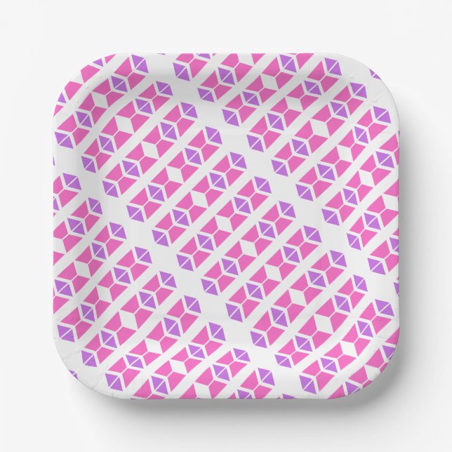 Lila Rosa Geo Muster Pappteller (Vorderseite)