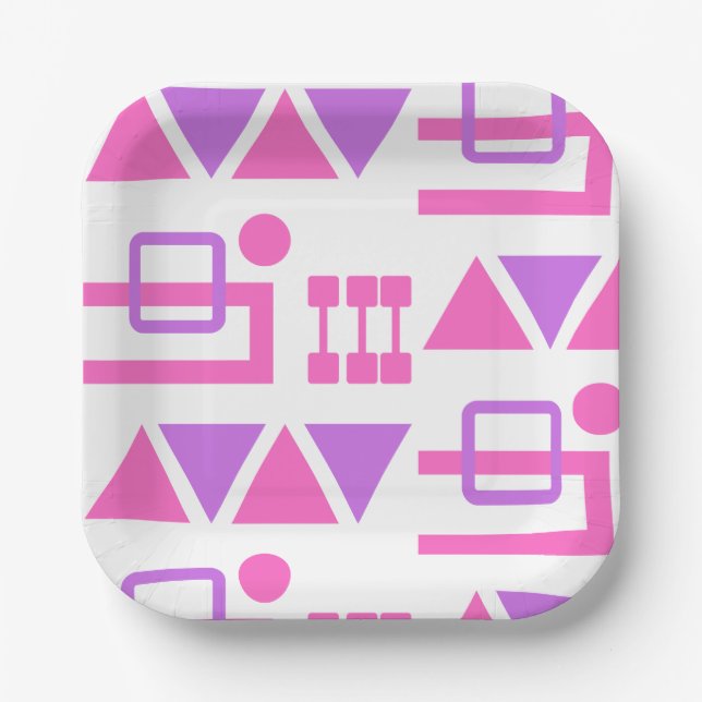 Lila rosa Geomuster Pappteller (Vorderseite)
