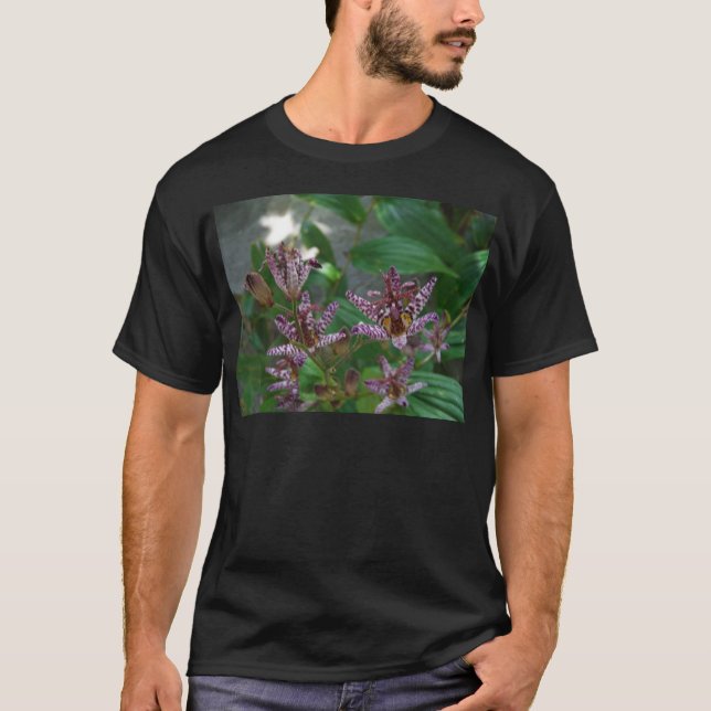 Lila, rosa gestreifte Orchidee wie Blume T-Shirt (Vorderseite)