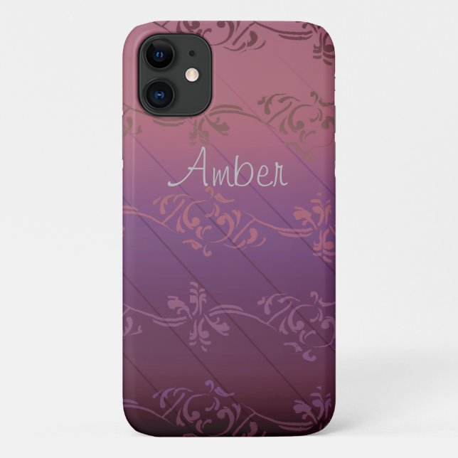 Lila, rosa, gestreiftes, florales Leaf-Muster Case-Mate iPhone Hülle (Rückseite)