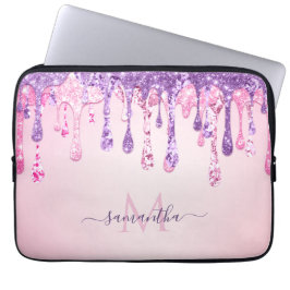 Lila rosa Glam Glitzer Drift Mit Monogramm Name Laptopschutzhülle